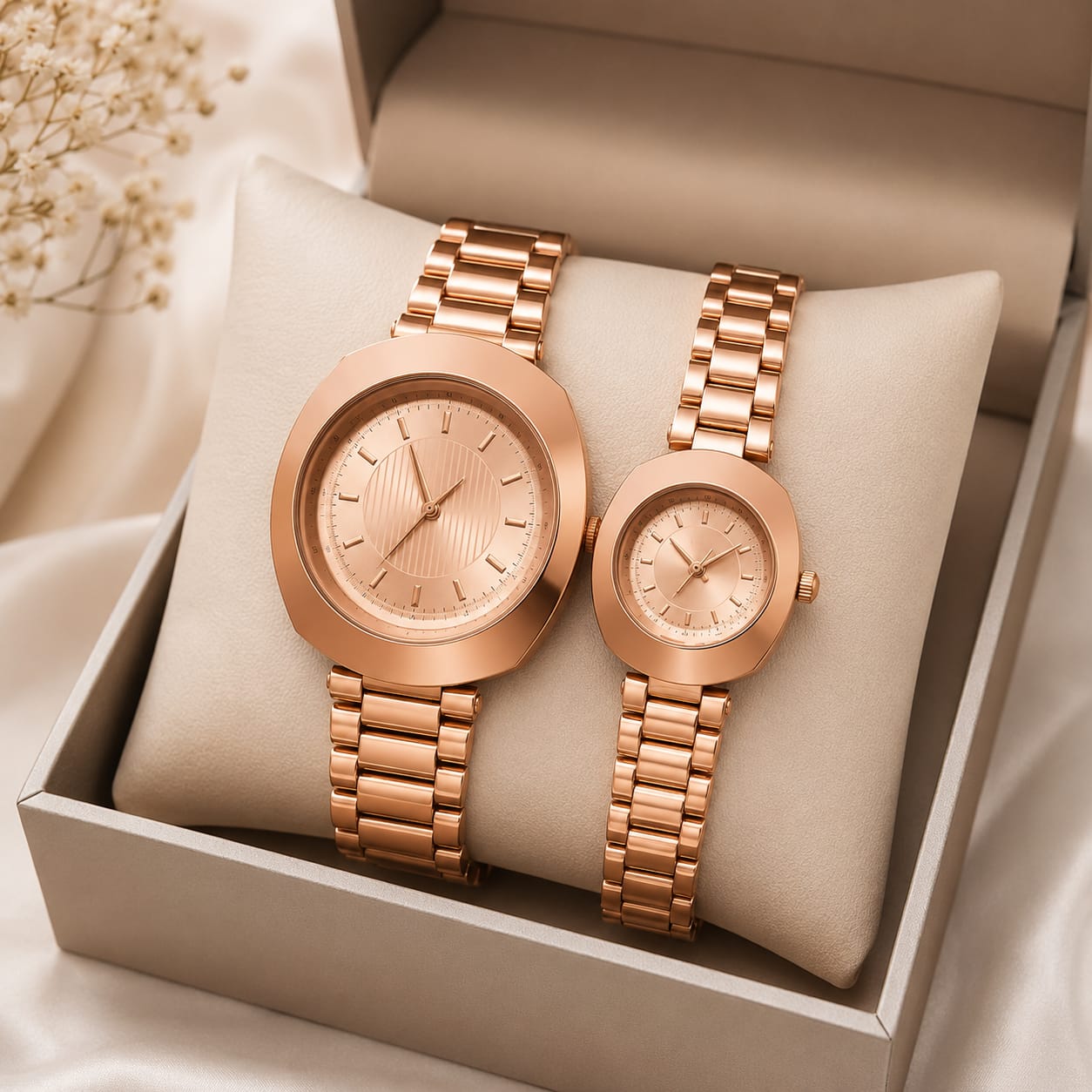 Rose Gold Couple Watches – 2 Pcs - Arshad Collection | Arshad Collection