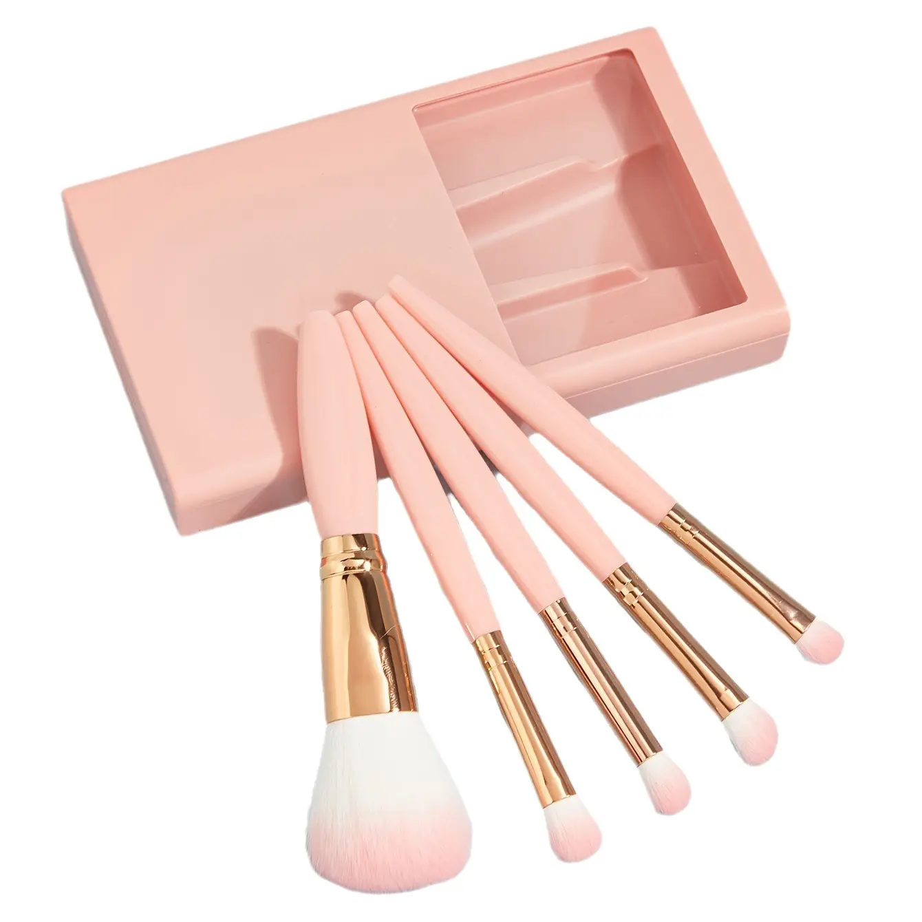 5-Piece Portable Makeup Brush Set with Mirror & Powder Brush - Arshad Collection | Arshad Collection