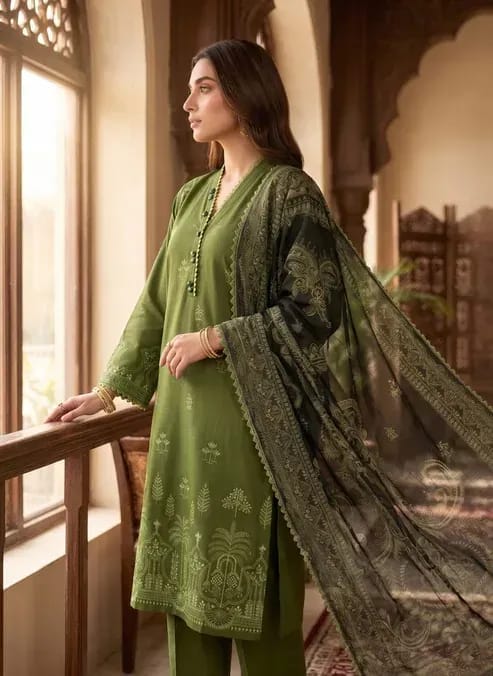 Green Embroidered 3 Pcs Lawn Suit - Arshad Collection | Arshad Collection